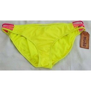 Mudd Woman's Yellow Bikini Swimsuit Bottom Pink Coral Juniors Swimwear NWT